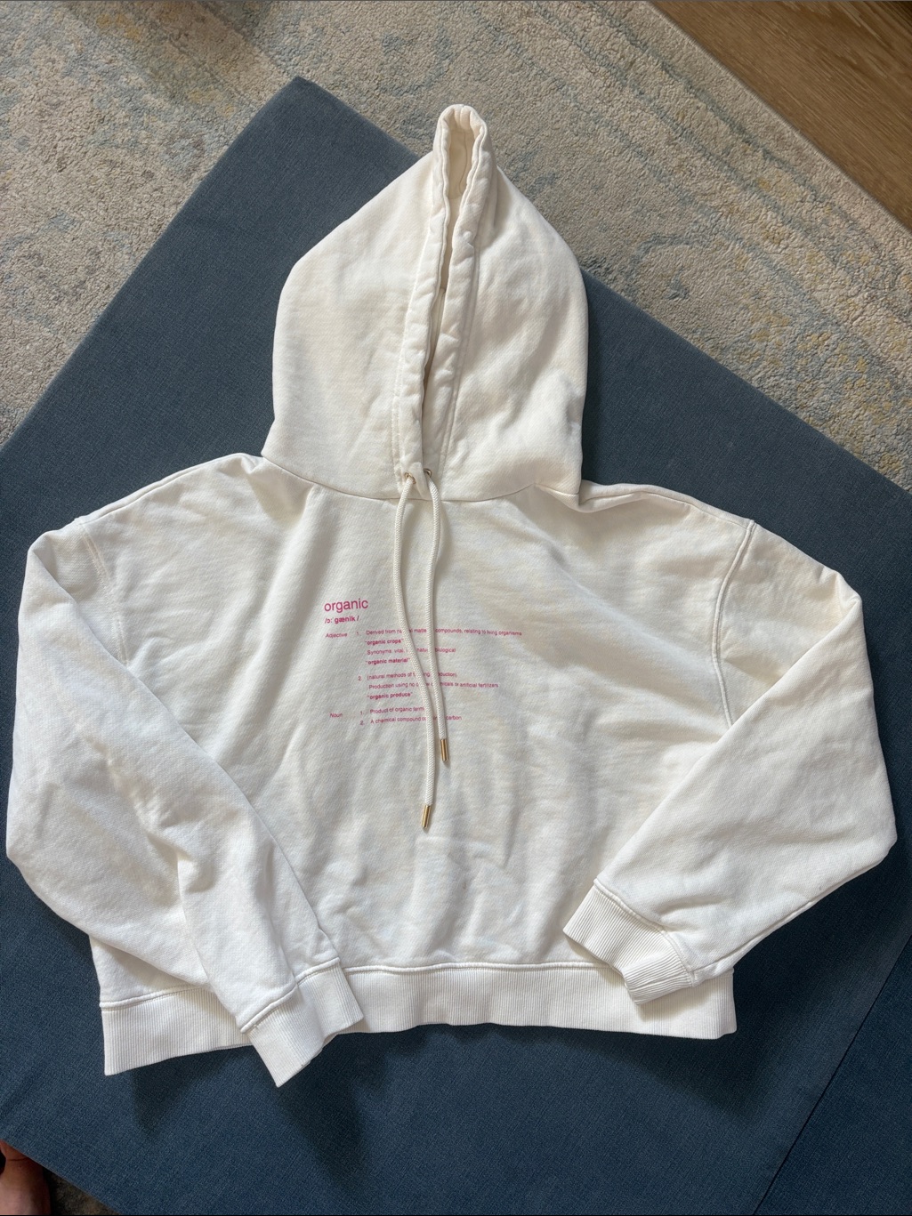 Stella Mccartney Cream Cropped Hoodie Sweater With Pink Text